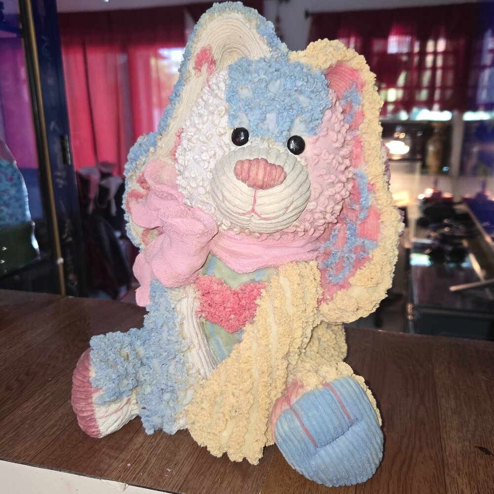 Vintage 2001 Chenille Look Heavy Resin Bunny Figurine